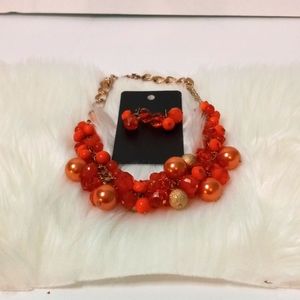 Orange and Gold necklace with matching earrings